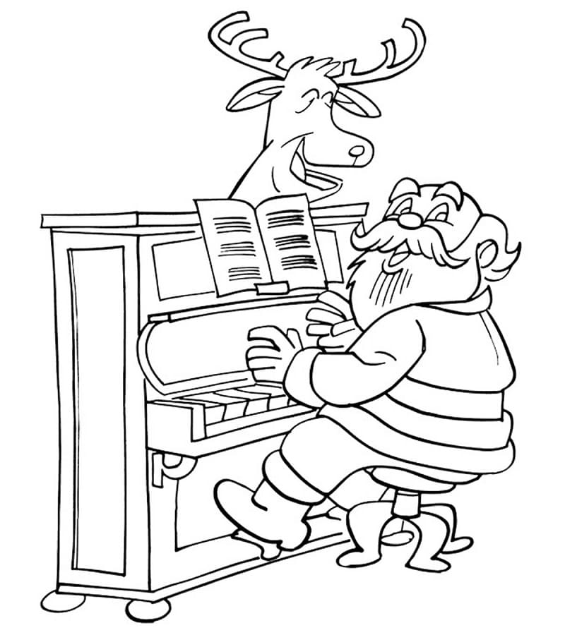 Målarbild Jultomten Spelar Piano