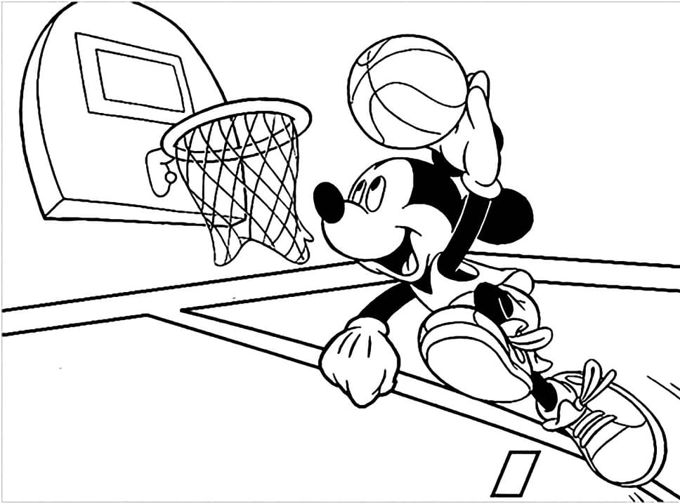 Målarbild Musse Pigg Spelar Basket