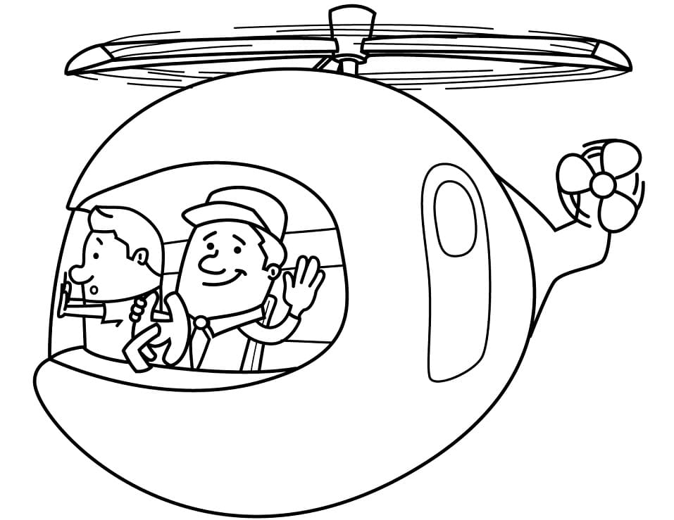 Målarbild Tecknade Resenärer i Helikopter