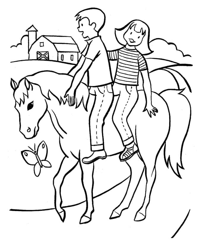 Målarbild Barn Rider På Häst