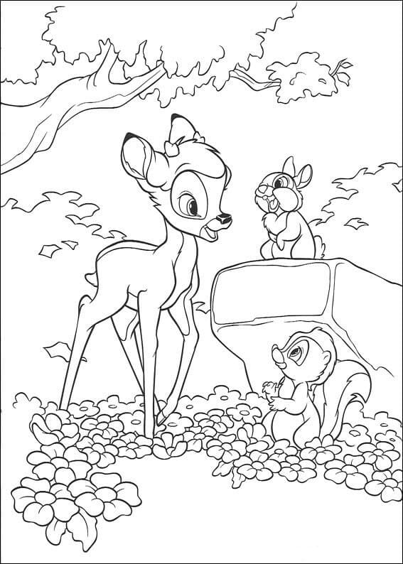 Målarbild Bambi, Blomma och Stampe