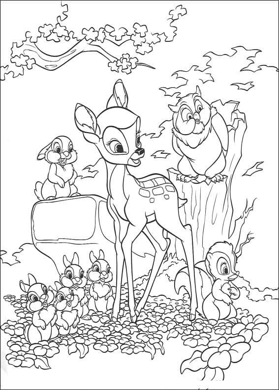 Målarbild Bambi, Uggla, Stampe och Blomma
