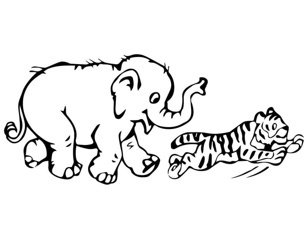 Målarbild Elefant och Tiger