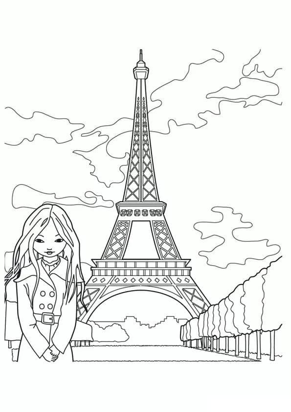 Målarbild En flicka och Eiffeltornet