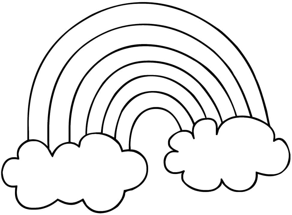 Målarbild Enkel Regnbåge och Moln