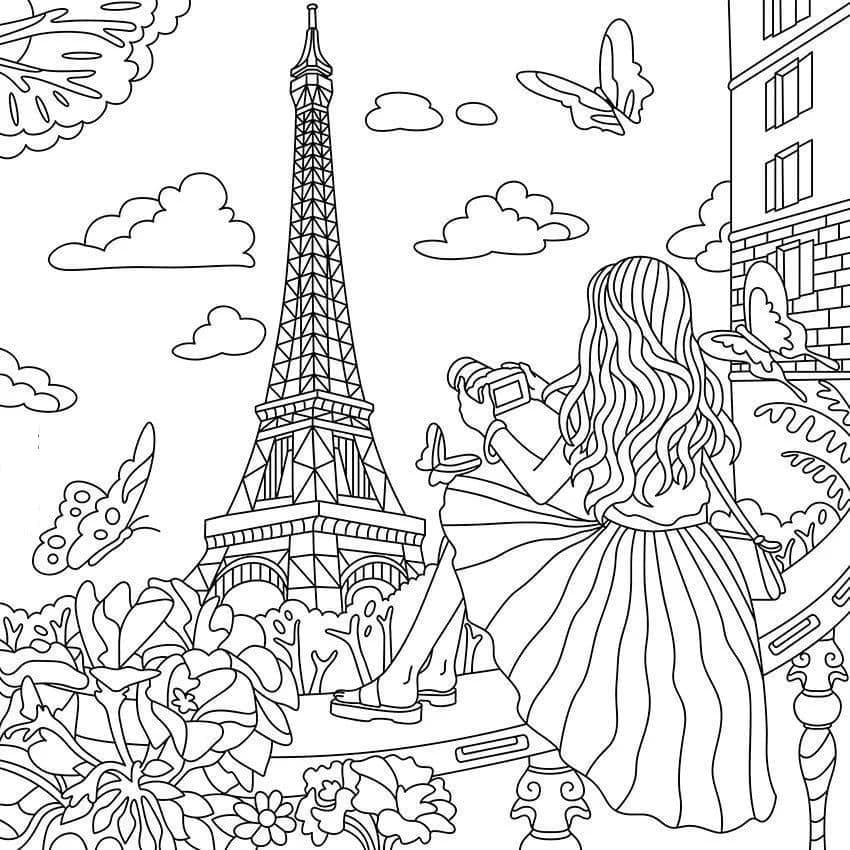Målarbild Flicka och Eiffeltornet