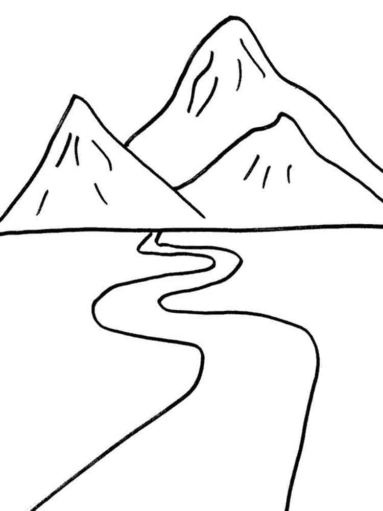 Målarbild Flod och Berg