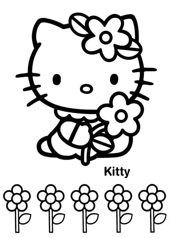 Målarbild Hello Kitty Plockar Blommor