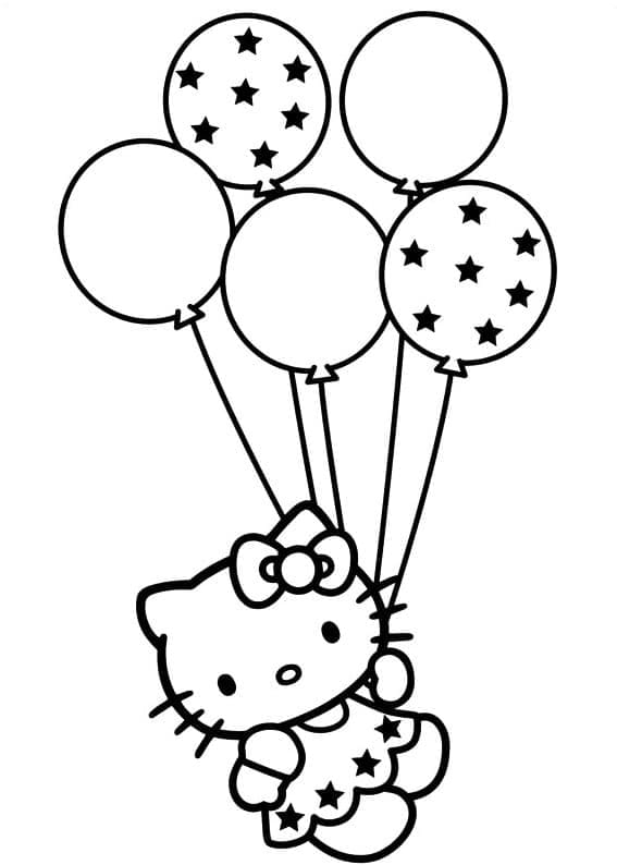 Målarbild Hello Kitty med Ballonger