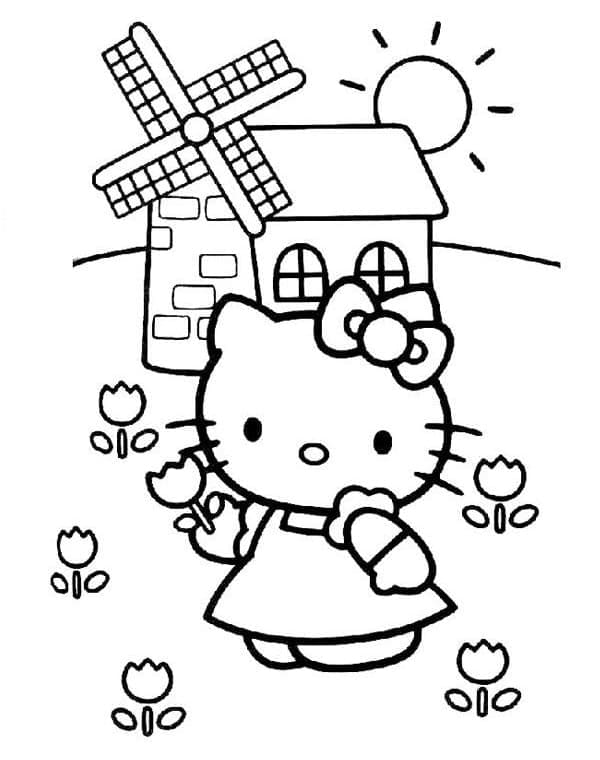 Målarbild Hello Kitty med Blommor