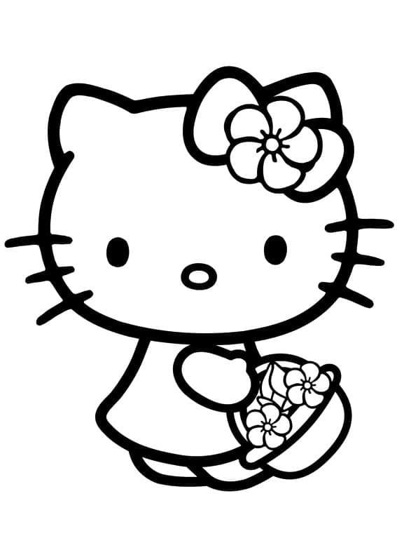 Målarbild Hello Kitty och Blommor Korg