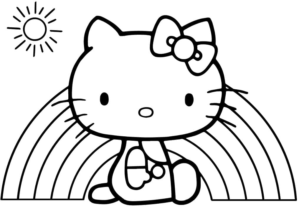Målarbild Hello Kitty och Regnbåge