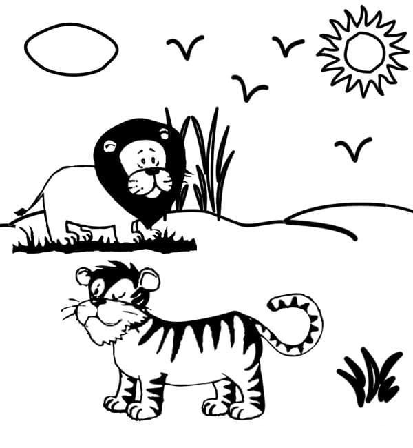Målarbild Tiger och Lejon