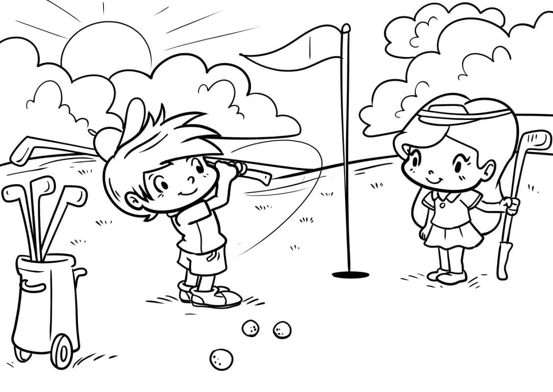 Målarbild Barn Spelar Golf