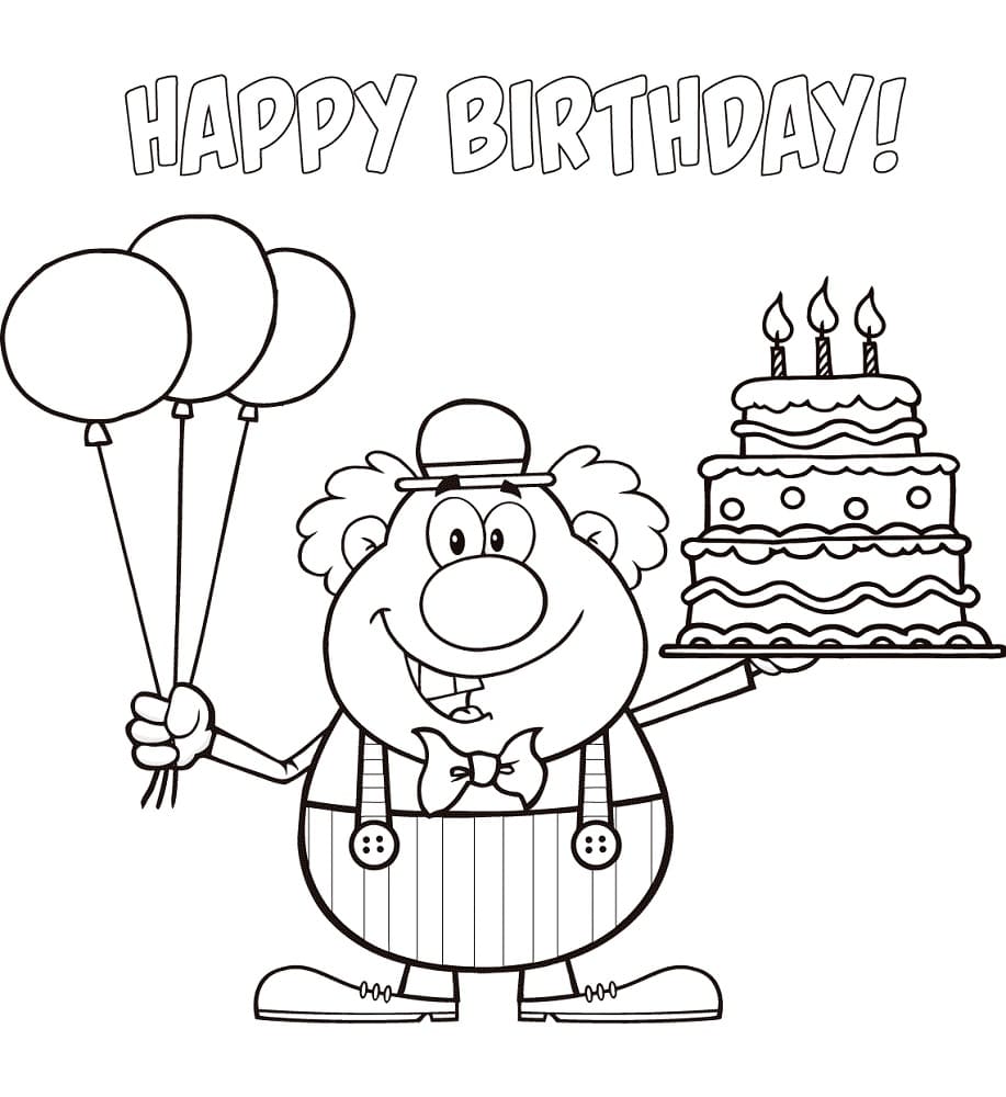 Målarbild Clown med Ballonger och Födelsedagstårta