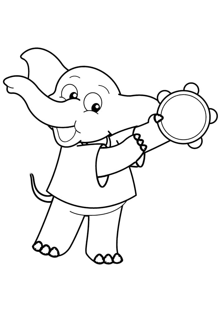 Målarbild Elefant Spelar Tamburin
