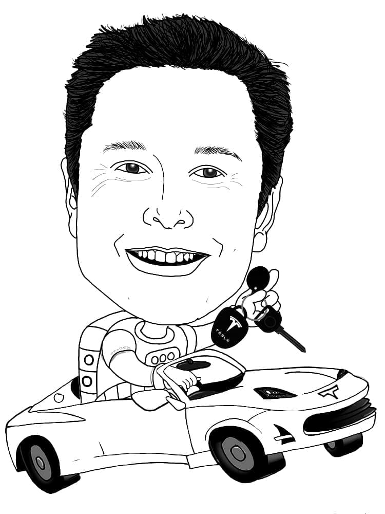Målarbild Elon Musk Ler