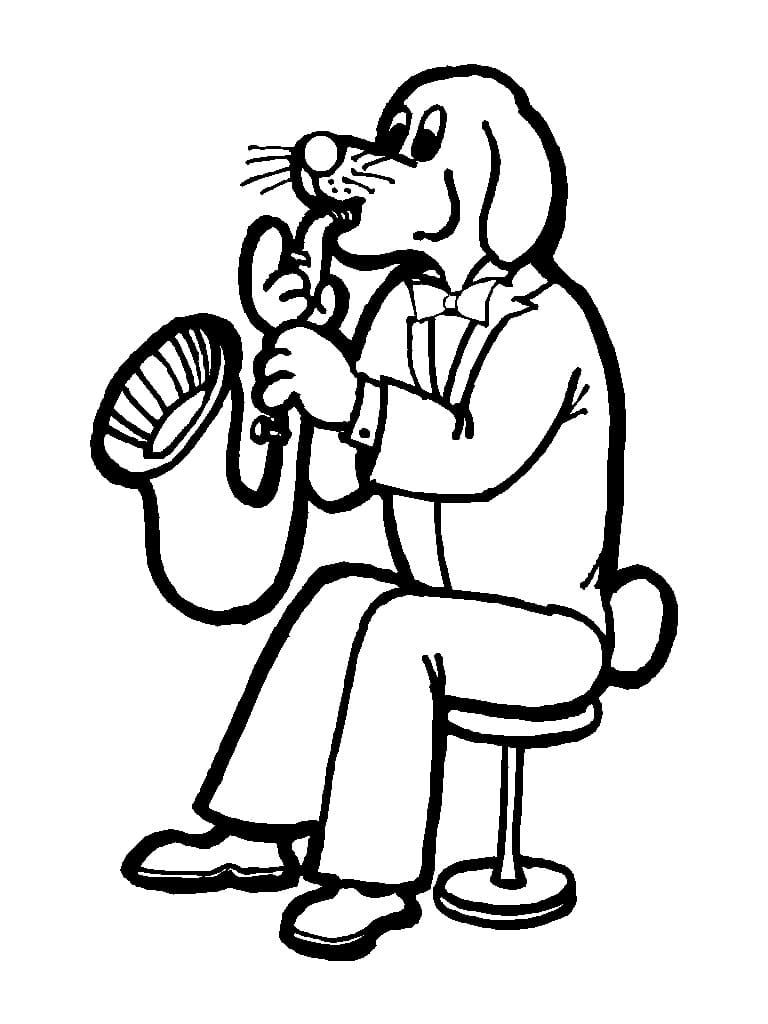 Målarbild En Hund Spelar Saxofon