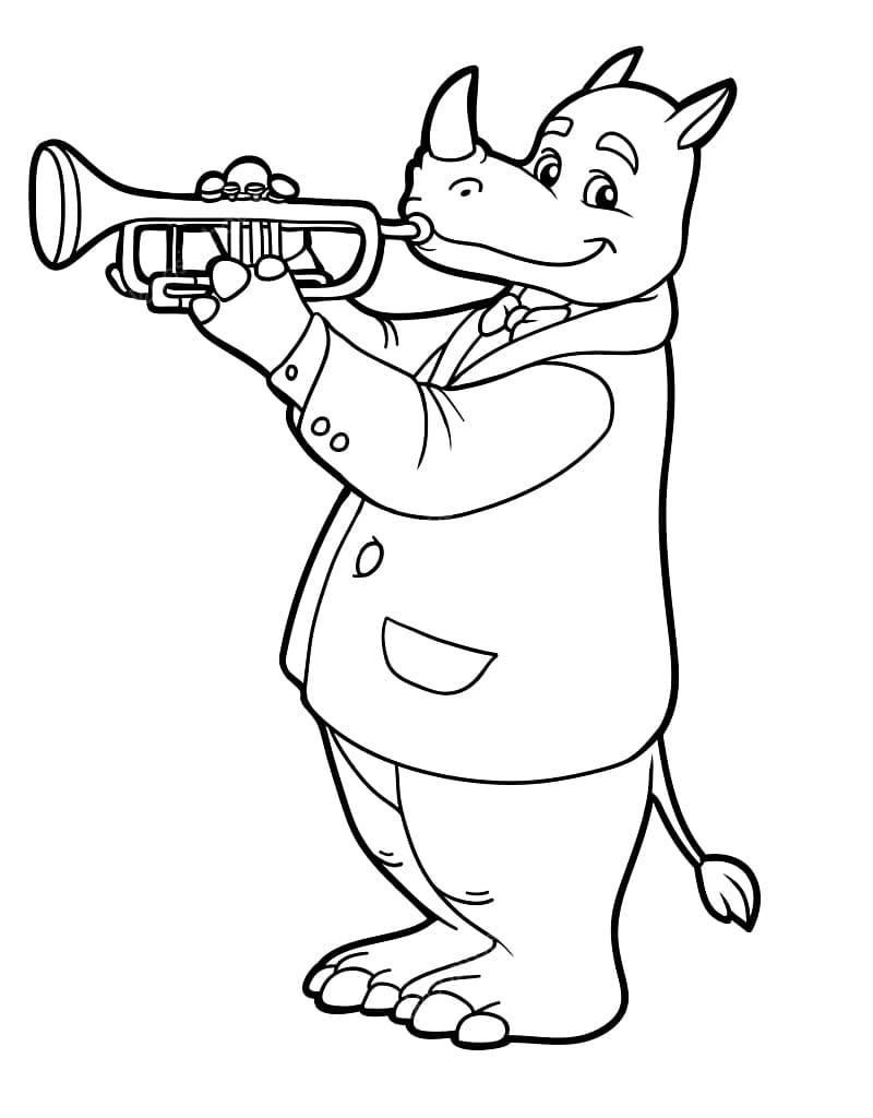Målarbild En Noshörning Spelar Trumpet