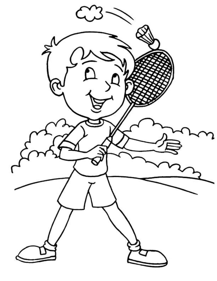 Målarbild En Pojke Spelar Badminton