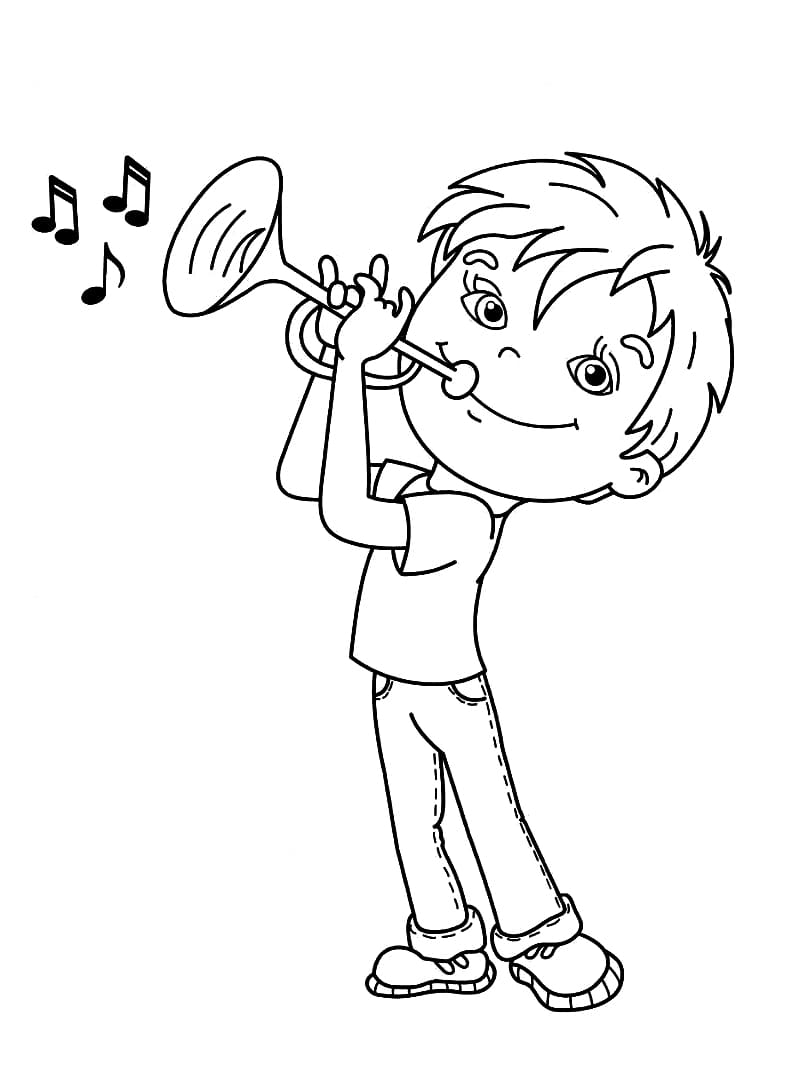Målarbild En Pojke Spelar Trumpet