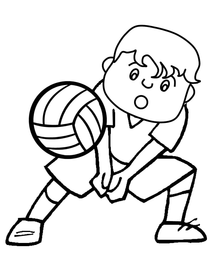 Målarbild En Pojke Spelar Volleyboll