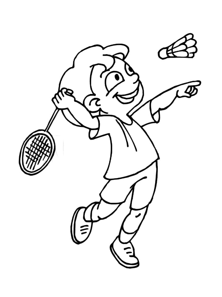 Målarbild Glad Pojke Spelar Badminton
