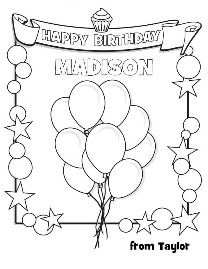Målarbild Grattis på födelsedagen ballonger