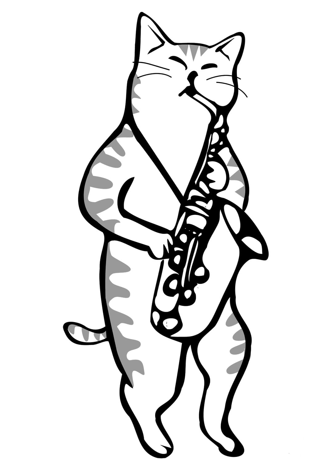 Målarbild Katt Spelar Saxofon