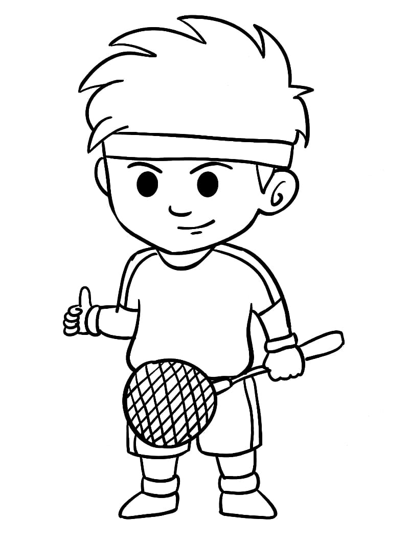 Målarbild Liten Pojke Spelar Badminton