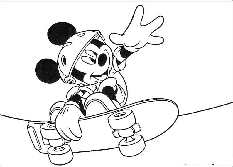 Målarbild Musse Pigg åker Skateboard