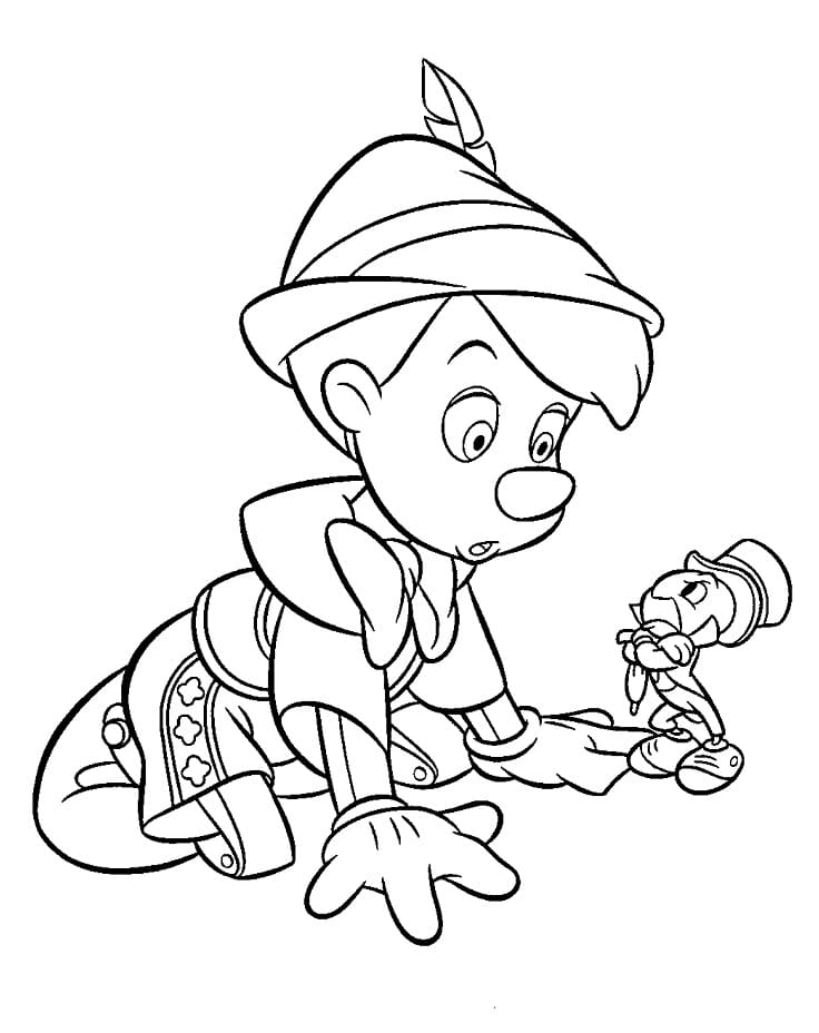 Målarbild Pinocchio och Benjamin Syrsa