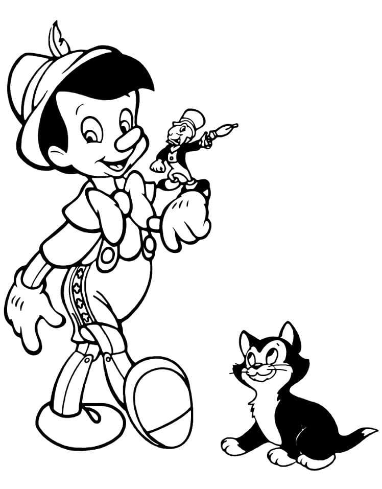 Målarbild Pinocchio och Figaro