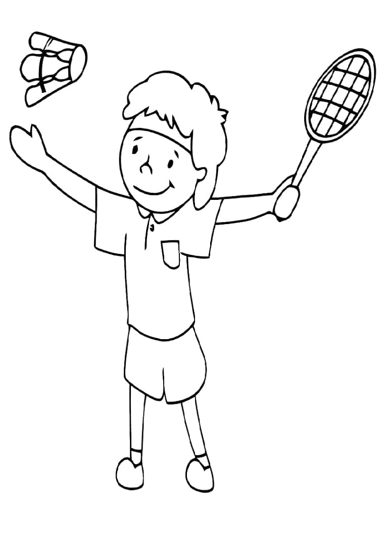 Målarbild Söt Pojke Spelar Badminton