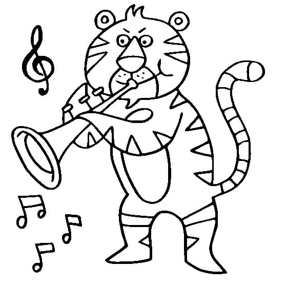 Målarbild Tiger Spelar Trumpet