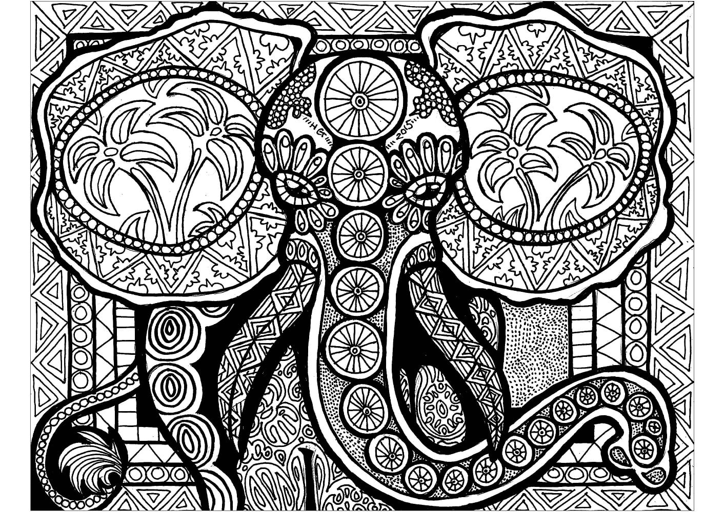 Målarbild Elefant Zentangle