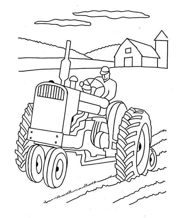 Målarbild En Bonde Kör Traktor