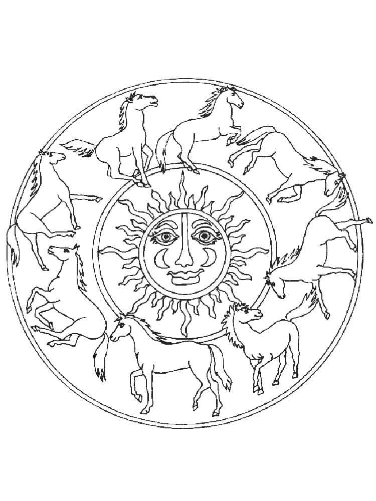 Målarbild Mandala med Hästar