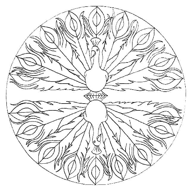 Målarbild Mandala med Påfågel