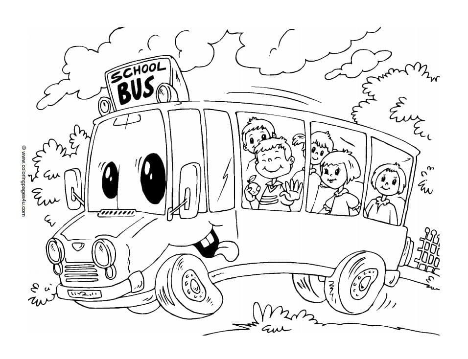 Målarbild Tecknad Skolbuss
