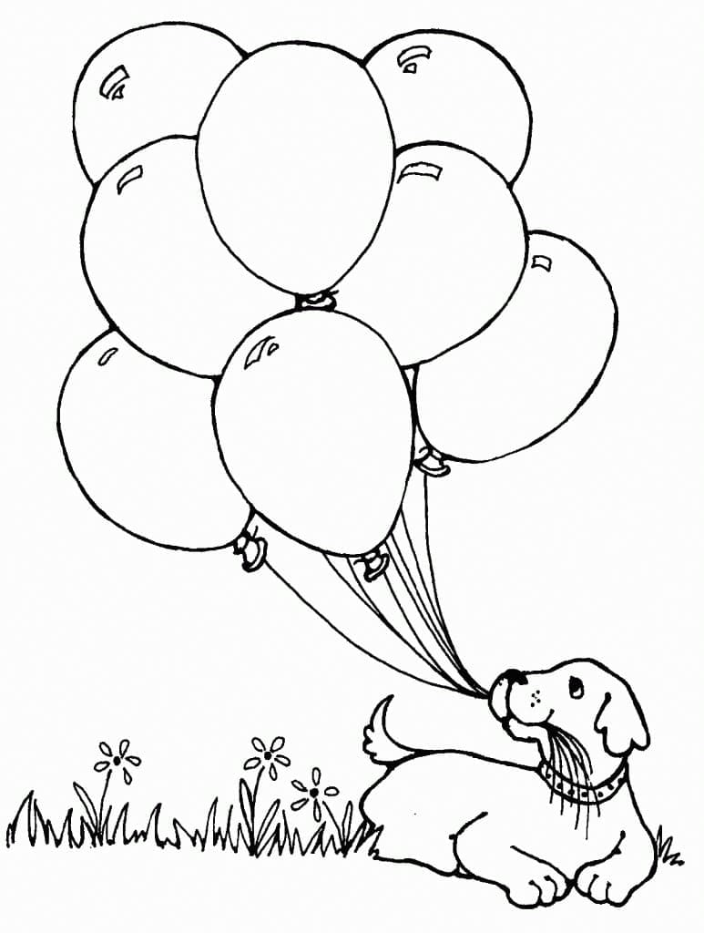 Målarbild Hund och Ballonger