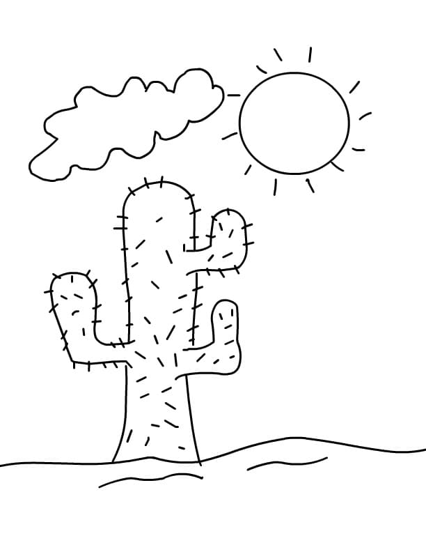 Målarbild Kaktus och Sol i Öknen