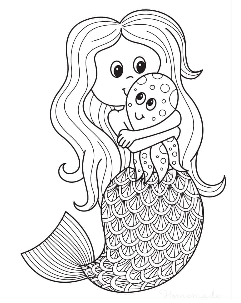 Målarbild Sjöjungfru och Söt Bläckfisk