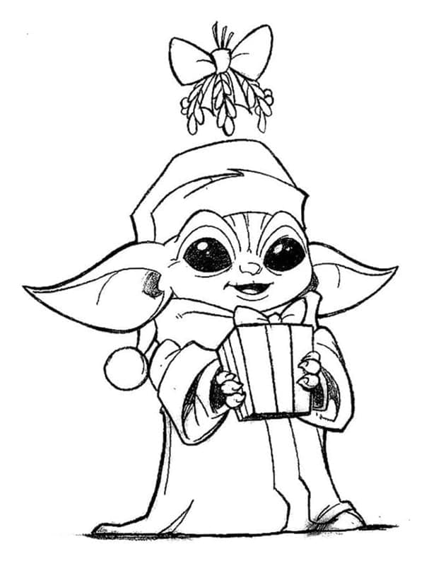 Målarbild Baby Yoda med Julklapp