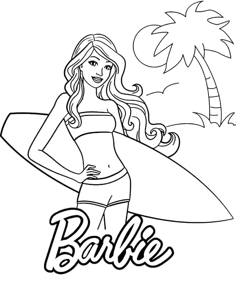 Målarbild Barbie med Surfbräda
