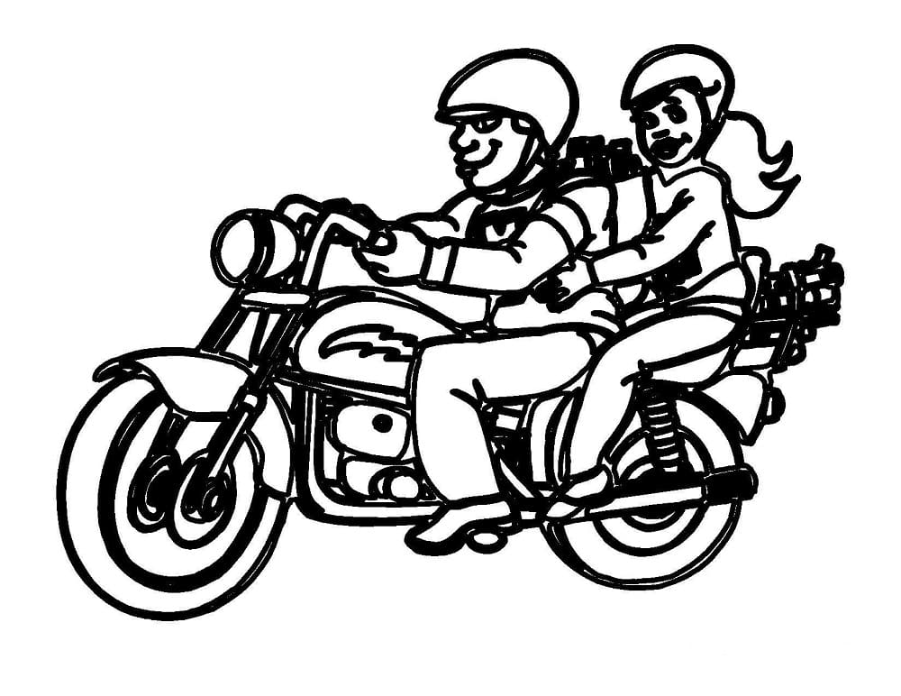 Målarbild Ett Par på en Motorcykel