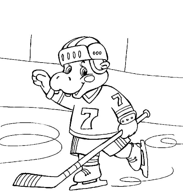 Målarbild Hippo Spelar Ishockey