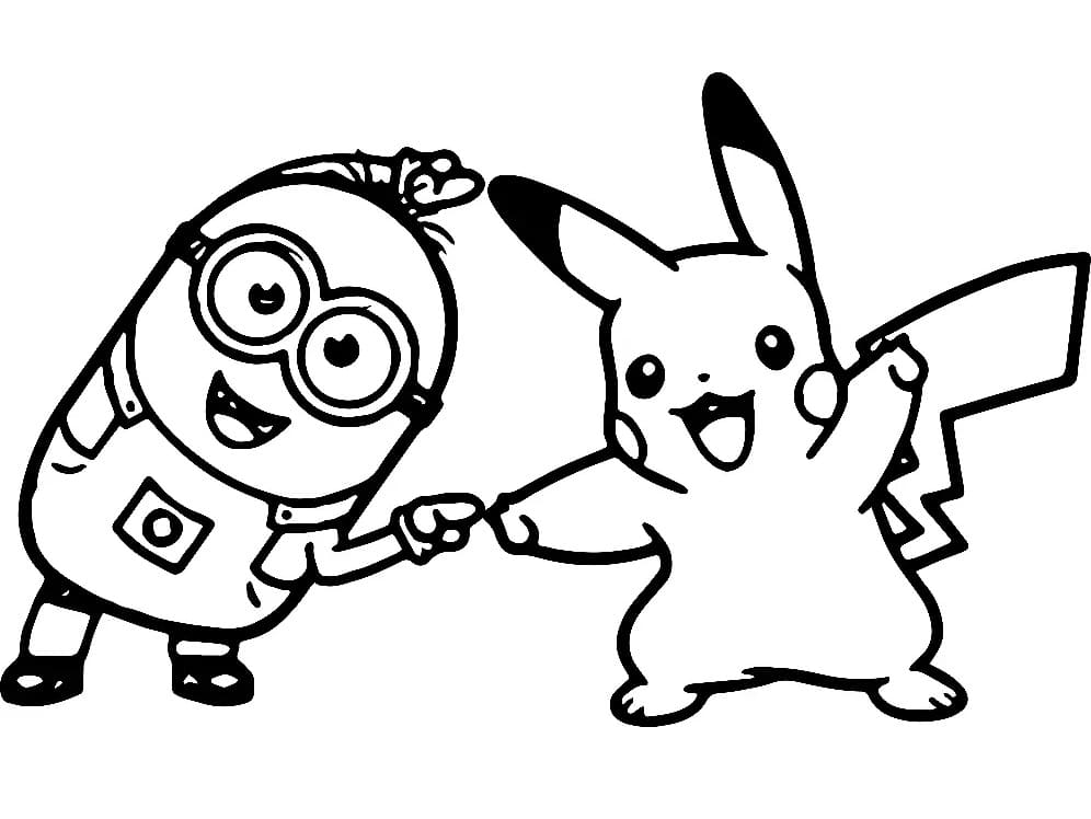 Målarbild Minion och Pikachu