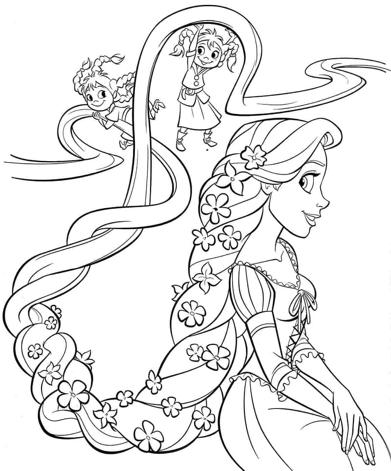 Målarbild Rapunzel och Små Flickor