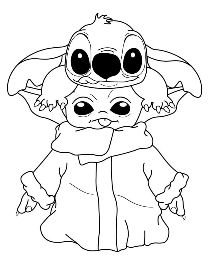 Målarbild Stitch och Baby Yoda